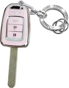 Keyless Entry Systems for Honda Civic Key Fob Cover Fits for Honda Accord CR-V SE CRV LX HR-V Remote Key (Pink-Silver)