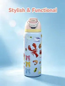 Owala Cute Lobster Bow Print Insulated Water Bottle 32oz, FreeSip Double Wall Stainless Steel Tumbler with，lobster print insulated cup, freesip thermos, leakproofflip top water bottle,