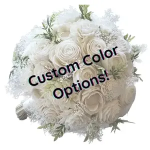 Custom color bridal bouquet,  choose your own color,  neutral sola wood bouquet,  wooden flowers