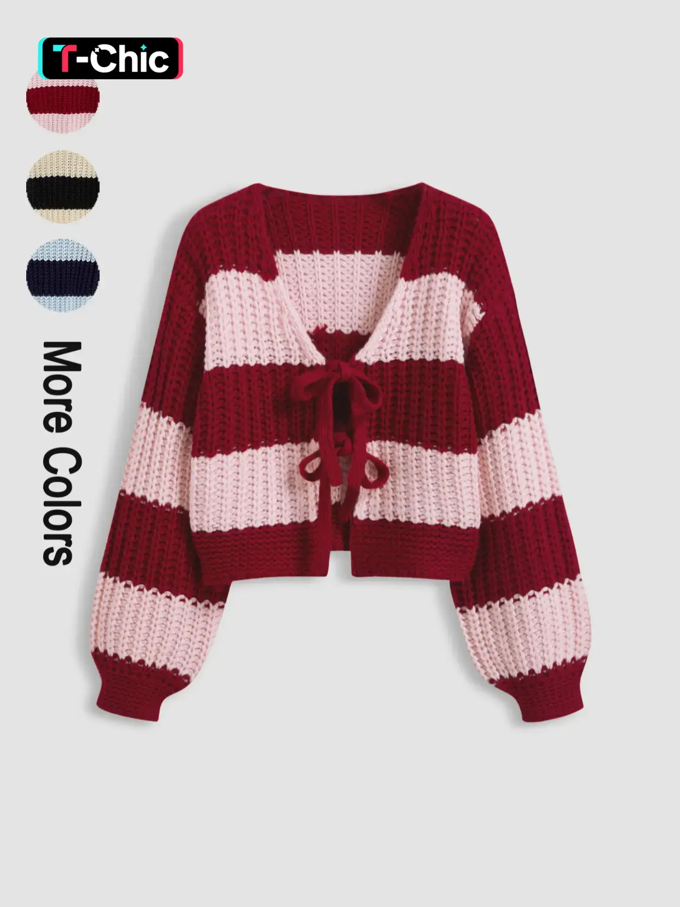 Women's Loose-Fit Striped Colorblock V Neck Sweater, Casual Long Sleeve Drop Shoulder Cardigan for Spring & Fall, Ladies Fashion Knitwear