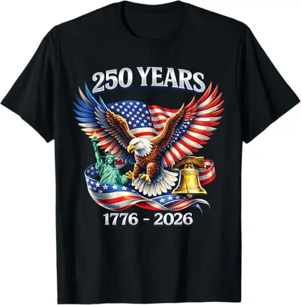 Men's Pure Cotton Short-Sleeve Round Neck T-Shirt - Celebrates 250 Years of American Freedom, Freedom Motif, 250th Independence Day Anniversary Casual Top
