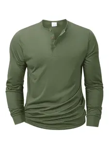 Men'S Long Sleeved Henley Neck T-Shirt Slim Fit Bottoming Shirt Fitness Tops Tees Button Neck Casual Cozy Tshirt