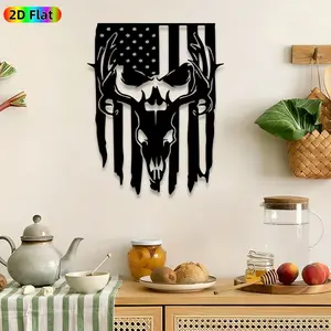 1pc American Flag Deer Skull Metal Wall Art, Patriotic Deer Skull wall Scupltures Mural, Intricate Craftsmanship, Perfect for Independence Day, Veterans Day Decor, Perfect for Man Cave Garage Patio Wall Decor, Ideal Gift for Patriotic Outdoor Enthusiasts.