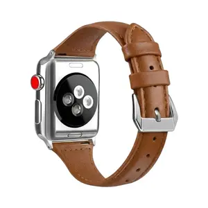Women's Slim Leather Watch Bands - Black Strap with Apple Logo Design, Wearable Accessory for Women