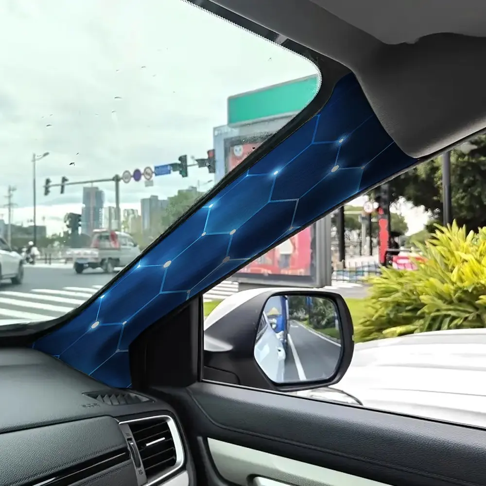 Jdm Car Interior A-Pillar Modification Kit, Blue Geometric Pattern Self-Adhesive Elastic Upgrade Sticker, Universal Fit