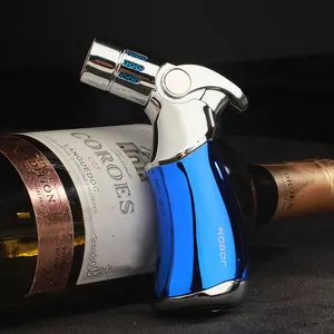 Multi-Color Luxury Metal Windproof Torch Lighter, 4 Jet Flame Refillable Butane Lighter with One-Hand Ignition, Portable Pocket Size for BBQ Camping Candle Daily Use, Available in Gold Silver Blue Black, Ideal Gift for Men (Butane Fuel Not Included)