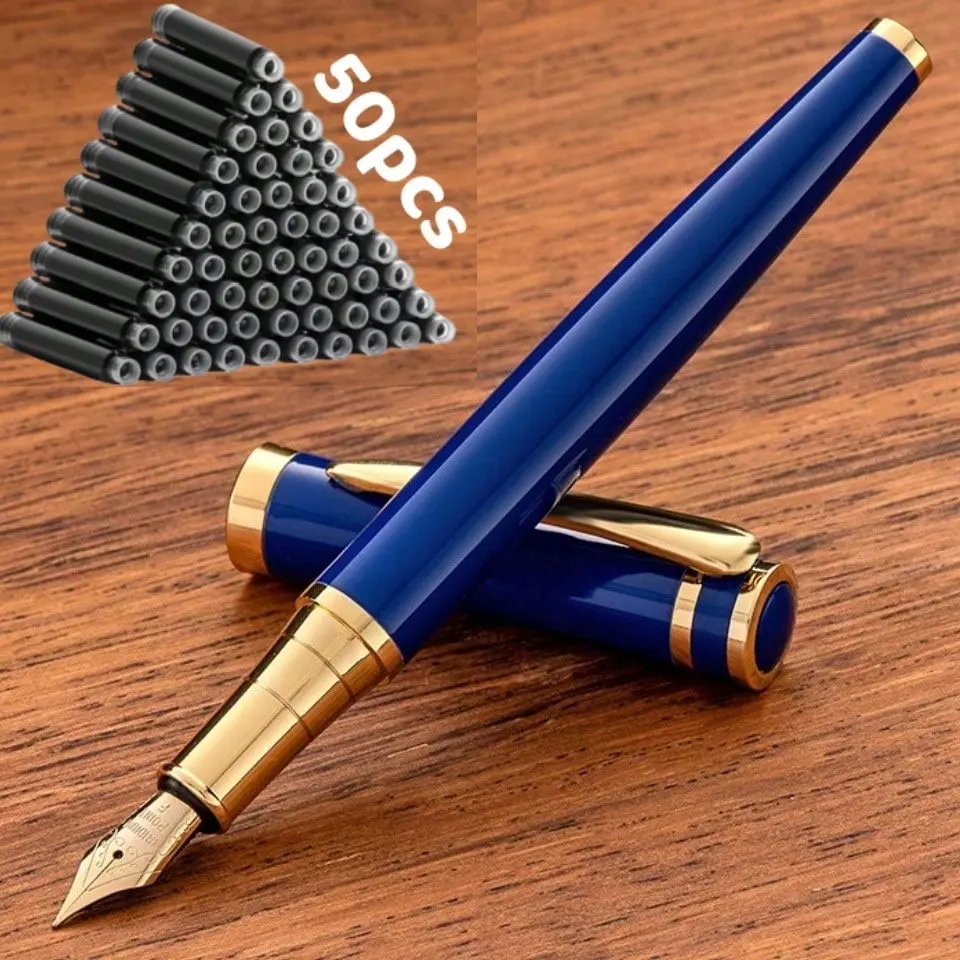 51-piece set (1 pen + 50 ink cartridges), 0.5 mm fine tip, gold-plated iridium tip, stainless steel barrel; suitable for calligraphy; elegant, high-end, luxurious; fits 2.6 mm diameter; student stationery; gifts—Valentine’s Day, back-to-school season, gra