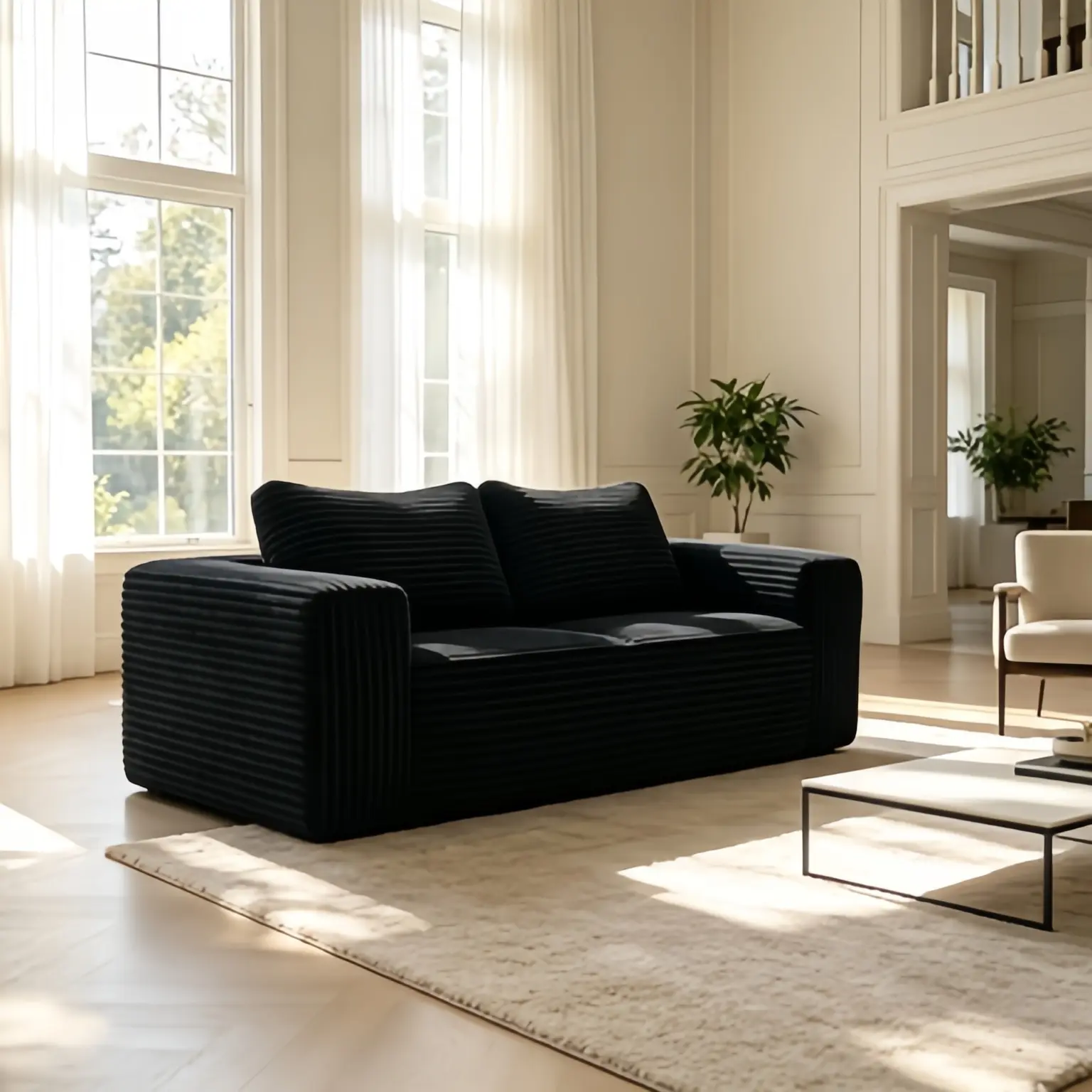 63-in Boneless Frameless Compression Couch - 2-Seat High-Density Foam Cushion Premium Corduroy Sofa, Boneless Couches for Living Room Small Spaces House Furniture