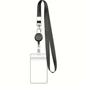 1 Set of Black Retractable Buckle + Lobster Clasp, One Chest Card ID Badge Holder Lanyard Work Permit Lanyard Work Card Retractable Buckle Lanyard Factory Card Rope Puller