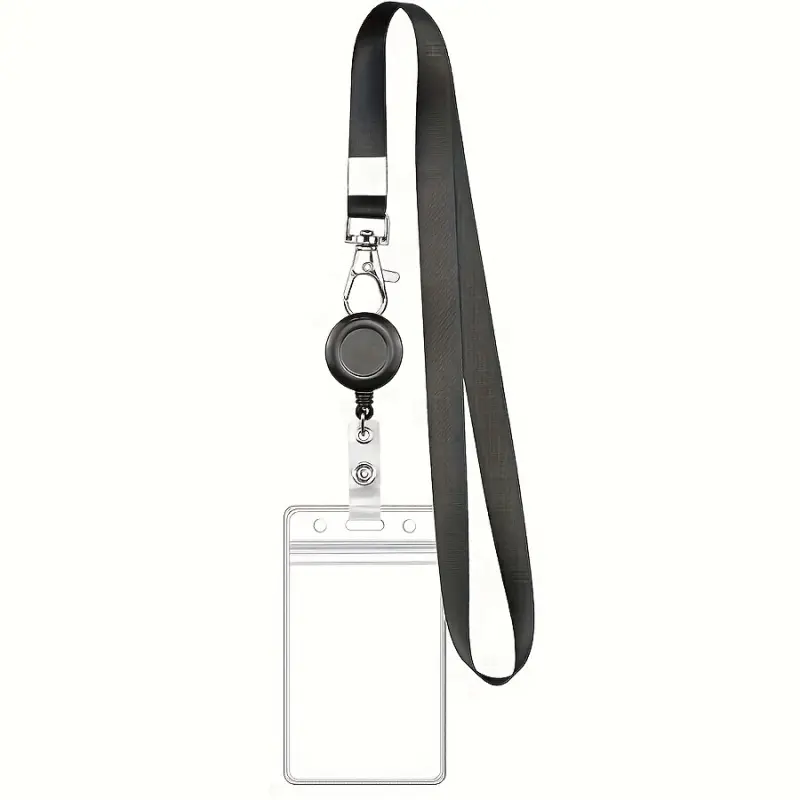 1 Set of Black Retractable Buckle + Lobster Clasp, One Chest Card ID Badge Holder Lanyard Work Permit Lanyard Work Card Retractable Buckle Lanyard Factory Card Rope Puller Badge Reels Retractable