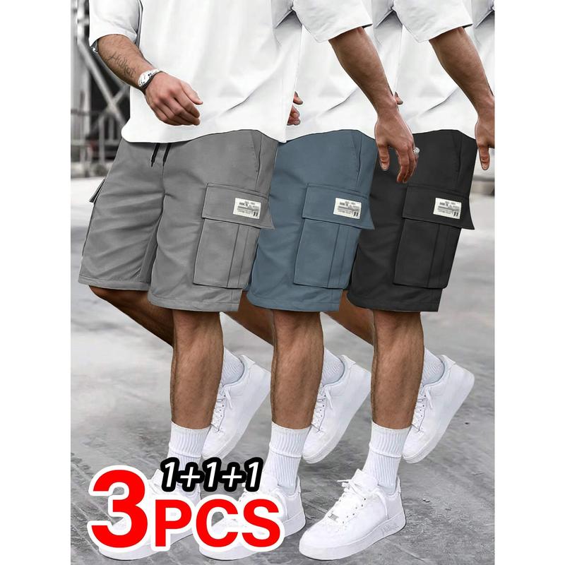 Men's Casual Cargo Sport Shorts, Menswear with 100% Smooth Polyester Fabric, Regular Fit, Above-the-Knee Cut, Drawstring and Multiple Pockets