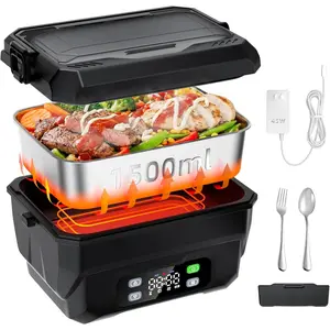 100W Cordless Heated Lunch Box, 45W  &22000mAh Rechargeable Electric Lunch Box for Adults - 6.5 Cups Portable  Warmer with 24H Scheduled Heating, for Work, Office, Outdoor(Black)