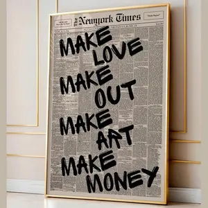 Vintage Make Love Make Out Make Art Make Money Poster, Newspaper Poster Print, Trendy Wall Art, Typography Poster, Canvas Wall Decor 1