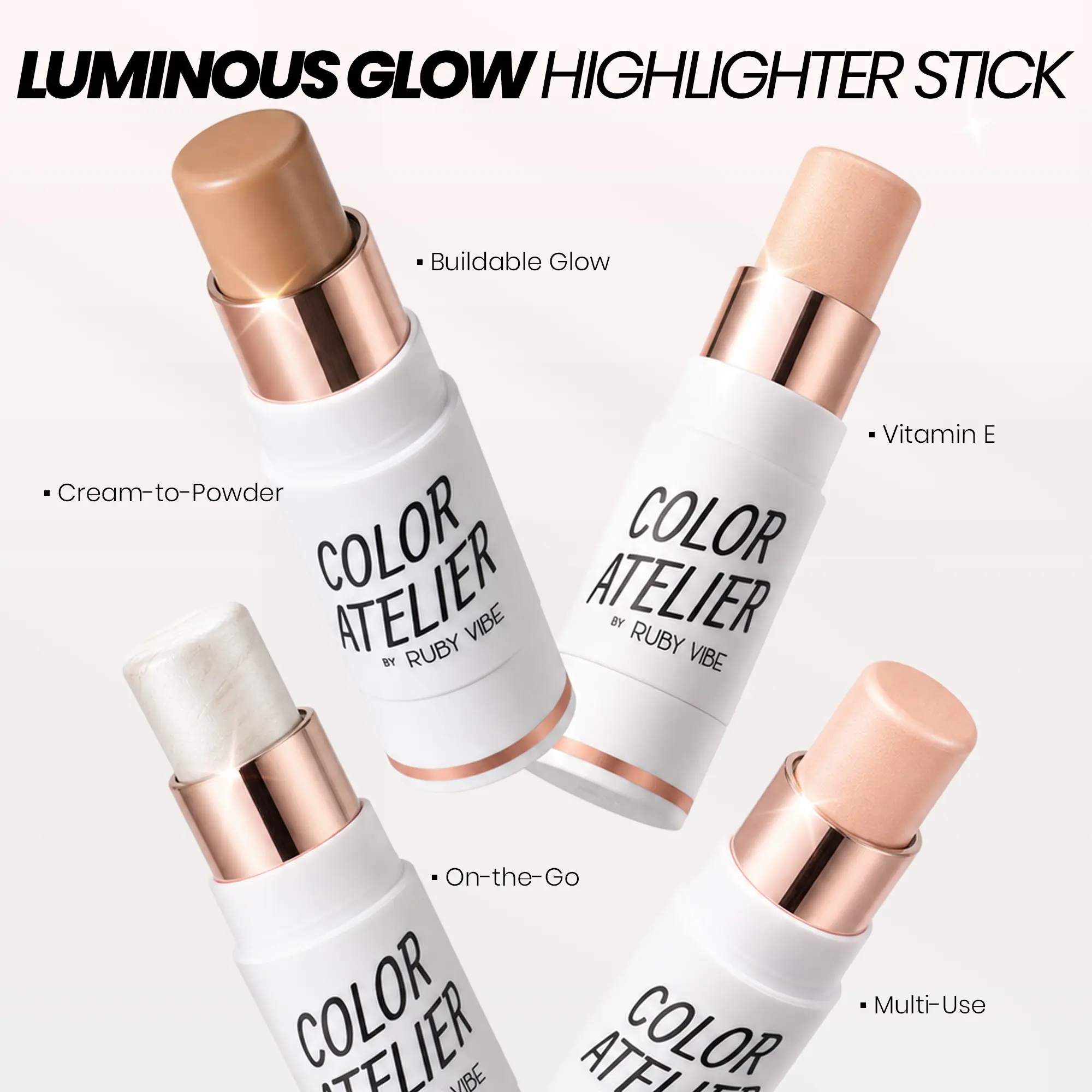 RUBY VIBE CO Face Highlighter Stick, Cream-to-Powder Makeup Highlighter, Buildable Glow, Face Highlighters & Luminizers for Face, Eyes & Body, Lightweight Radiant Finish