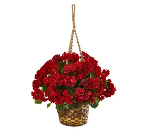 Nearly Natural Geranium Hanging Basket UV Resistant