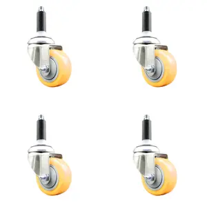 212 MAIN Hardware 316 Stainless Steel Polyurethane Swivel Stem Caster Set of 4, 3 in. Yellow Wheels, 0.87 in. Expanding Stems (Model SCC-SS316EX20S314-PPUB-YEL-78-4)