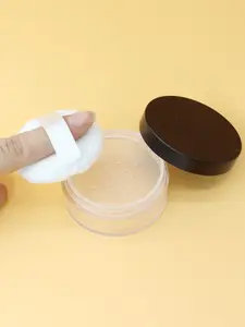 Reusable Empty Loose Powder Container 1pc 30G Transparent Black Plastic Round Package Box with Makeup Puff for Cosmetic Use - Bottles, Organiser