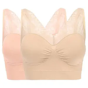 Rhonda Shear 2-pack Seamless "Ahh" Bra with Mesh Lace Detail