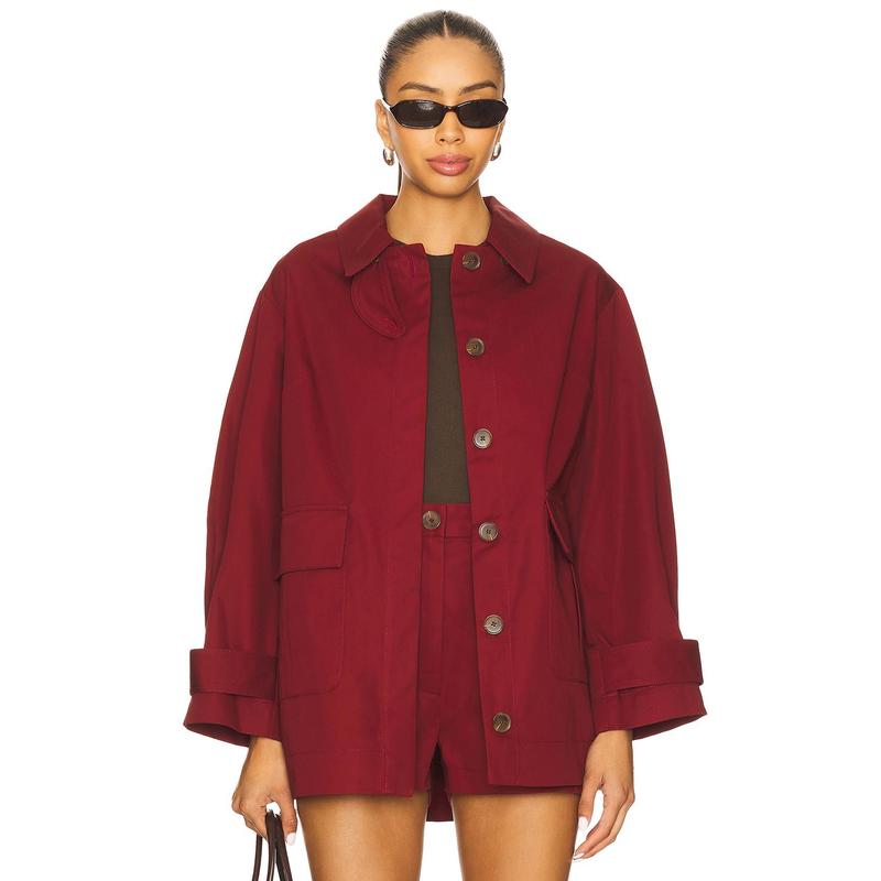 MATTHEW BRUCH Cargo Barn Jacket in Burgundy Cotton Twill