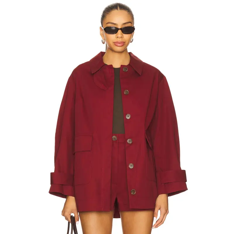 MATTHEW BRUCH Cargo Barn Jacket in Burgundy Cotton Twill