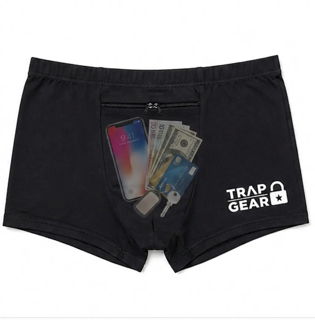 Menswear Men's Stash Underwear - Hidden Pocket Boxer Briefs, Trap Gear Design for Travel Security