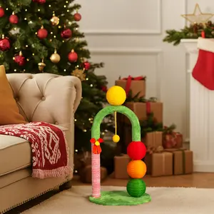 29in Cat Tree Tower with Sisal Scratcher Balls, Cute Holiday Scratching Post with Danging Ball for Indoor Cats