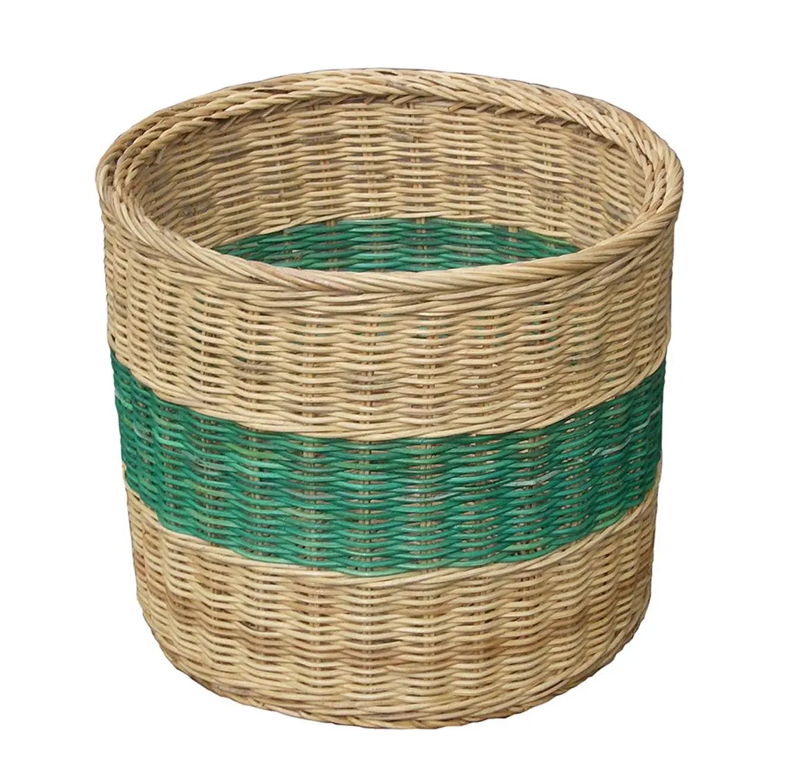 D-Art Rattan Basket with green stripe