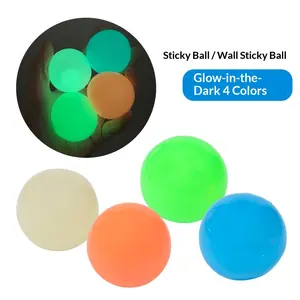 Glow In The Dark Sticky Wall Ball Stress Relief Toy Throw Catch Ceiling Stick Ball Reusable Squeeze Fidget Decompression Fun Indoor Kids Adult
