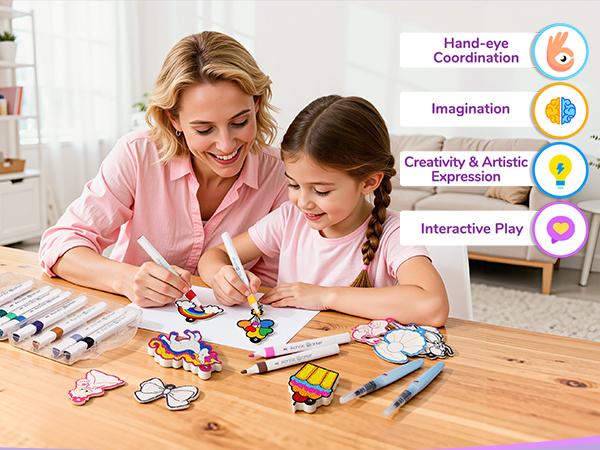 JoyCat Art Kit- 3D DIY Foam Texture Painting Kit, Unicorn & Princess Magic Puffy Paint Kit, Stocking Stuffers, Craft Kits for Kids, Easter Christmas Gift for Girls & Boys