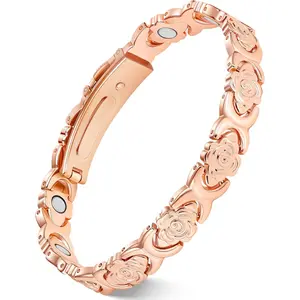 Feraco- Pure Copper Women's Bracelet, Ultra-Strong Magnetic Women's Bracelet, Featuring 3800 Gauss Magnets and Sparkling Cubic Zirconia, Floral Jewelry Gift