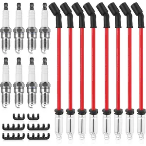 8Pcs 41-110 Iridium Spark Plugs & M8-48322 10.4mm Silicone Spark Plug Wires Compatible with Chevy Silverado Suburban Tahoe, GMC Envoy Sierra Savana Yukon, Cadillac, Hummer, 5.3L 6.0L 6.2L V8 LS Truck