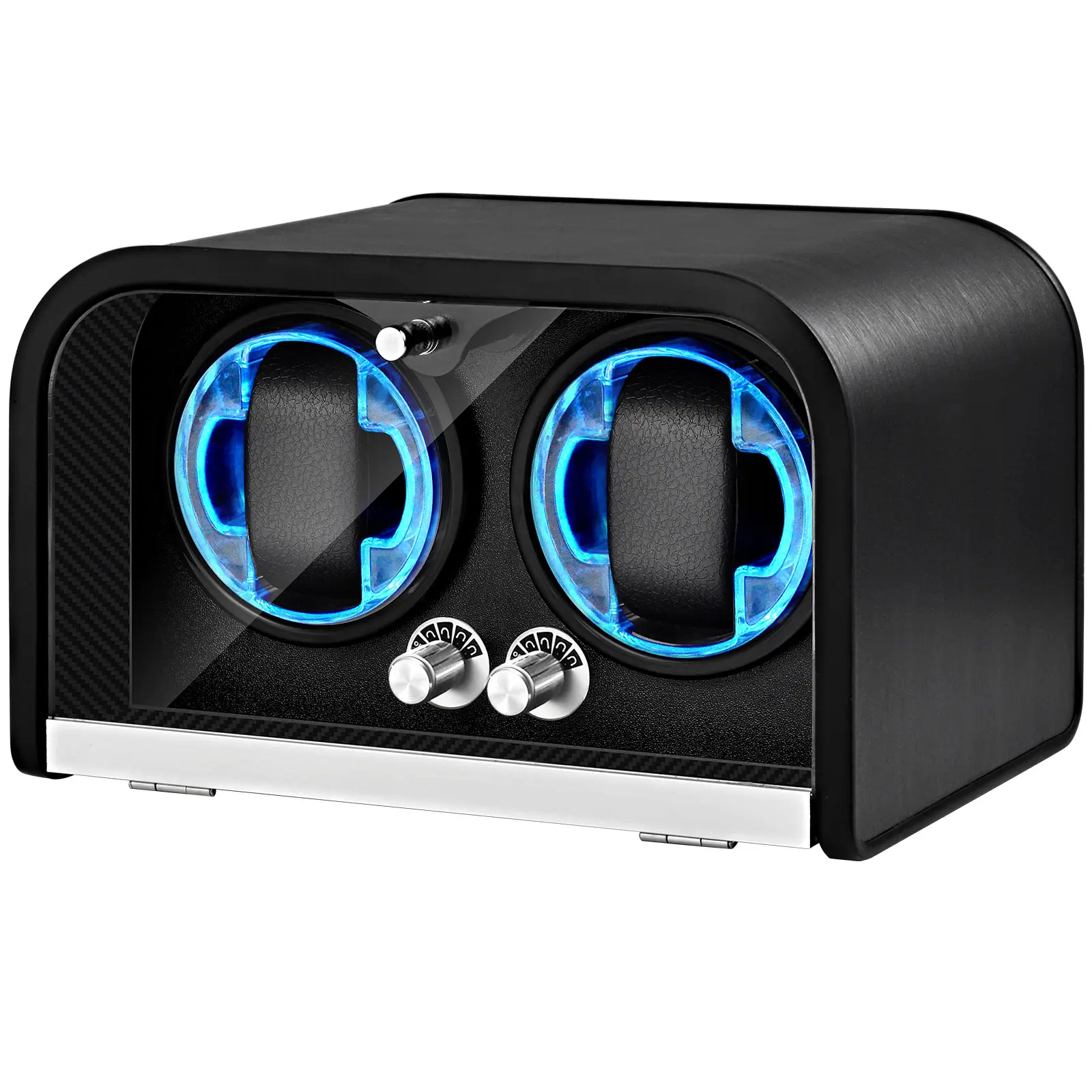 LELTNSOU Black Watch Winder with LED Light, Key Lock, Adjustable Strap - Silent Premium Home Organizer Storage Box for High-End Men's Watches (Rolex, Vacheron Constantin, Patek Philippe Care)