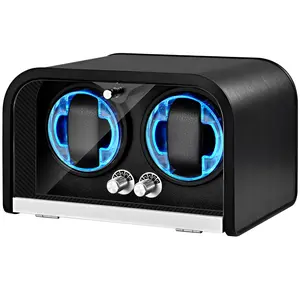 LELTNSOU - Black Watch Winder with LED Light and Key Lock - Silent Premium Edition Designed for the meticulous care of high-end men's watches Rolex exclusive maintenance Luxury storage case Vacheron Constantin exclusive Patek Philippe storage case