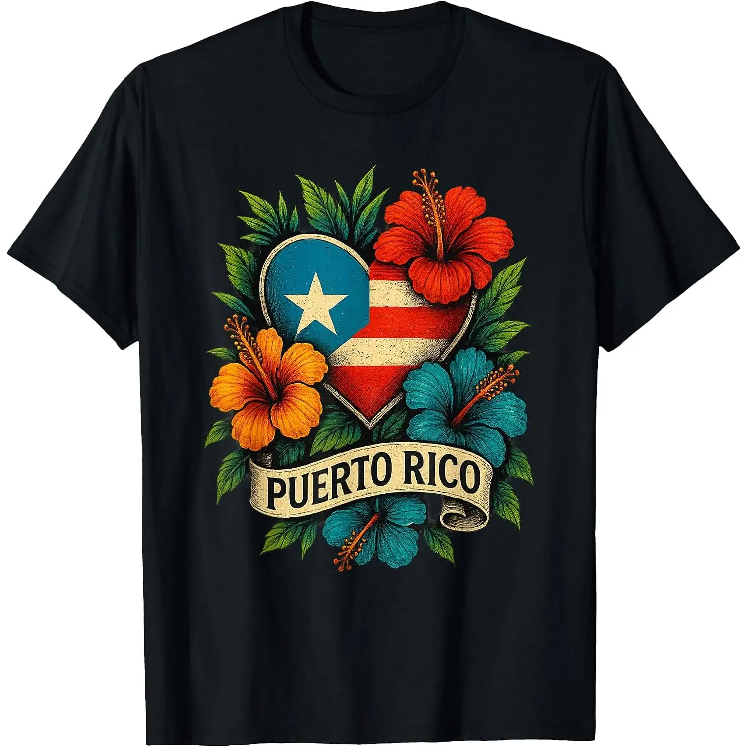 Puerto Rico Flag Hispanic Heritage Month Boricua Rican T-Shirt Womens Cotton Short Sleeve Summer Casual Graphic Crew Neck Tee Black