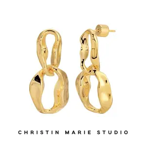Hammered Chain Link Earrings Gold