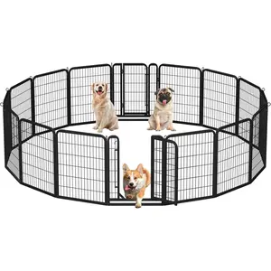 32-Inch Heavy Duty Dog Pen- Foldable Metal 16 Panel Dog Pen Dog Exercise Pen Barrier Kennel Portable Cat Duck Chicken Puppy Fence with Door Outdoor & Indoor Black