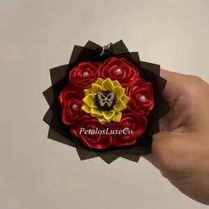 Handmade Ribbon Rose Keychain Adorable Bouquet with Satin Ribbon & Pearl Accents Perfect Gift for Any Occasion Charms Butterfly