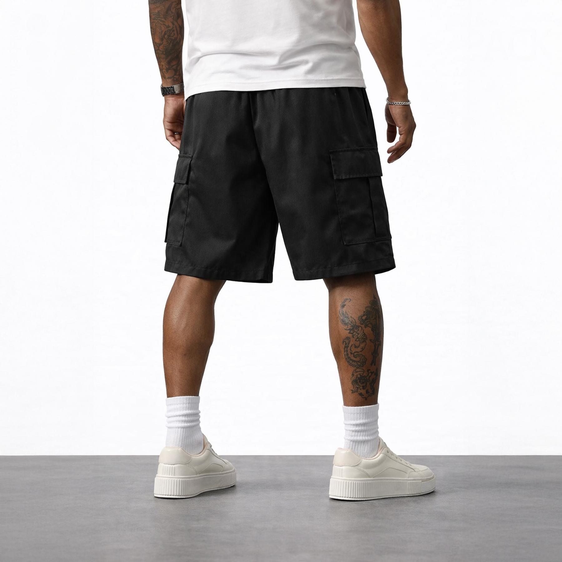 Men’s cargo shorts — heavyweight streetwear brand with multiple pockets, a loose fit that blends hip-hop urban style with practical workwear aesthetics. Suitable for everyday casual wear, fitness training, skateboarding, hiking and mountaineering, and var
