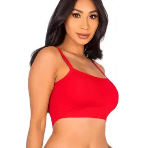 Ribbed Knit Cami Crop Tank Top - Spaghetti Straps Red Women's Fashion Top with High Stretch and Slim Fit for All-Day Wear