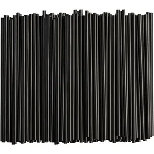 [250 Count] 7.75" High Black Disposable Plastic Drinking Straws