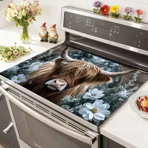 Soft Electronic Stove Panel Protector Pad, Cow Flower Pattern Design, Scratch Resistant, Easy to Clean, Multi-Purpose Kitchen Cover, Cow Print, Kitchenware