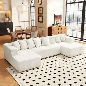 133" U-Shape Modular Boneless Sectional Couch,Compressed Corduroy Modern Sleeper Sofawith Fixed Arms Sofa Living Room, Apartment Indoor Furniture (3 Packages Shipping)