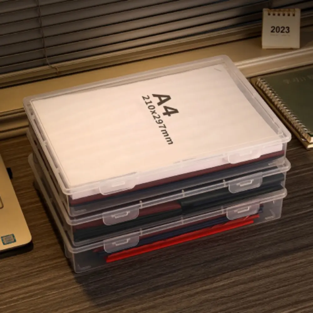Hard Plastic Transparent A4 Document Organizer - Small/Med/Large Sizes, Dustproof Water-Resistant Desk Tidy, Easy-to-Find File Holder for Home Office, Storage Box for Important Certificates