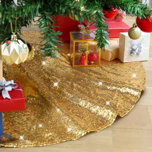 Tree Skirt 48 Inch Gold Christmas Tree Skirt Sequin Tree Skirt for 6ft Tree Glitter Gold Christmas Decorations