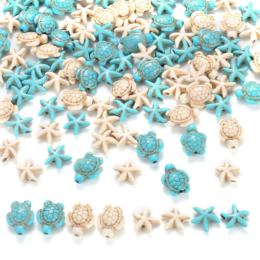 A02 Boho Starfish & Turtle Beads Mix - 100Pcs Bulk for DIY Jewelry Making, Bracelet Necklace Earring Craft Supplies