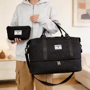 Women's Bag Set Large Capacity Travel Gym Bag, Multifunctional Independent Shoe Compartment Quilted Yoga Fitness Duffle Bag, Multi-Pocket Design, Short/Long Trip Tote Bag