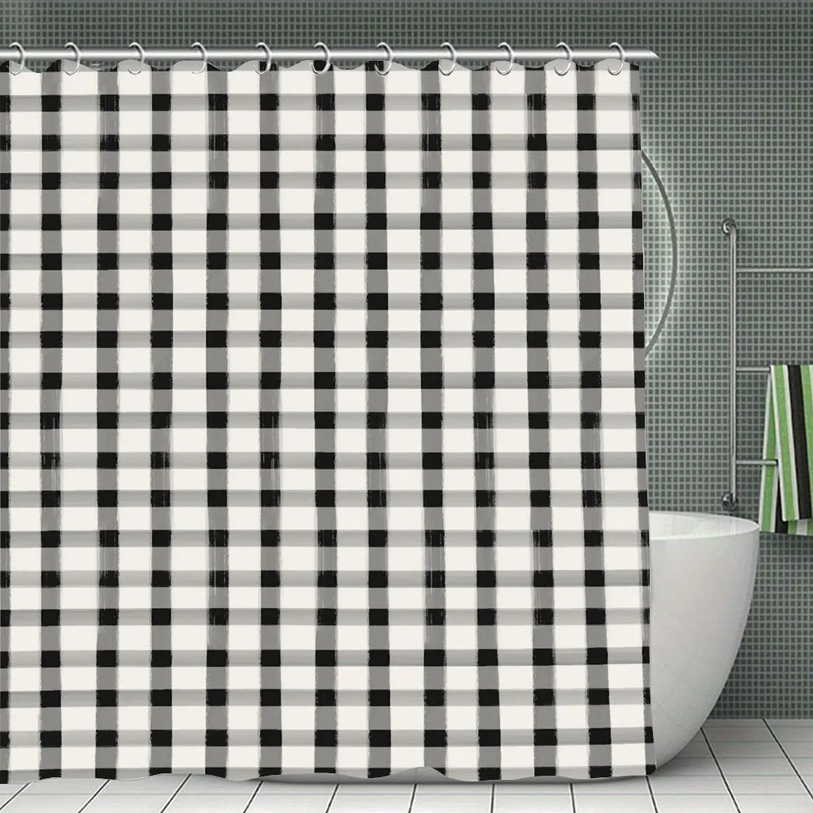 Black White Buffalo Plaid Shower Curtain