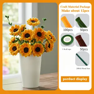 221pcs Small Sunflower Twist Stick Bouquet Set - Mother's Day, Graduation, and Holiday Gift DIY Craft Kit (Not a Finished Product)