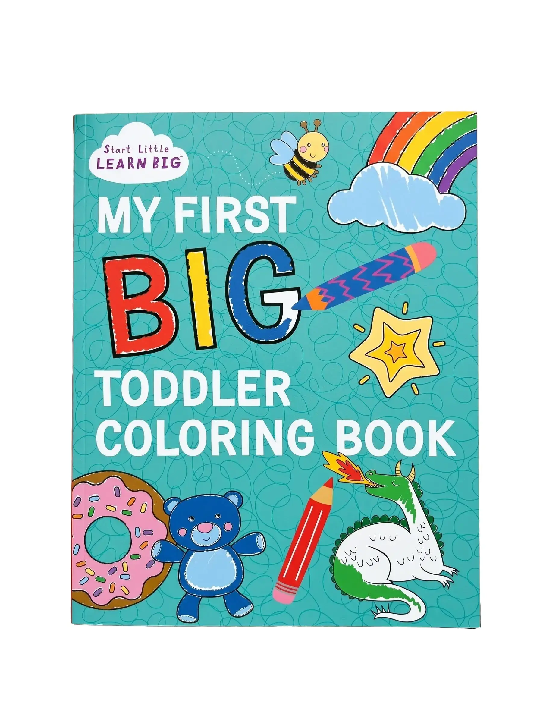 Toddler's First Big Coloring Book - Cute Thick Paper, 128 Perforated Pages, English Age-Appropriate Designs (Animals, Dinosaurs, Unicorns, Flowers, Rainbows, Houses) - Encourages Focus, Road Trips Activity Book for Boys and Girls Ages 1-4