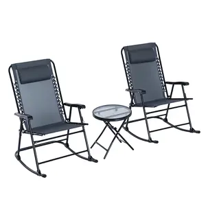 Outdoor Patio Rocker Set 2 Folding Rocking Chairs And Side Table For Camping Or Picnic Fast Fold Design Easy To Store For Off Season